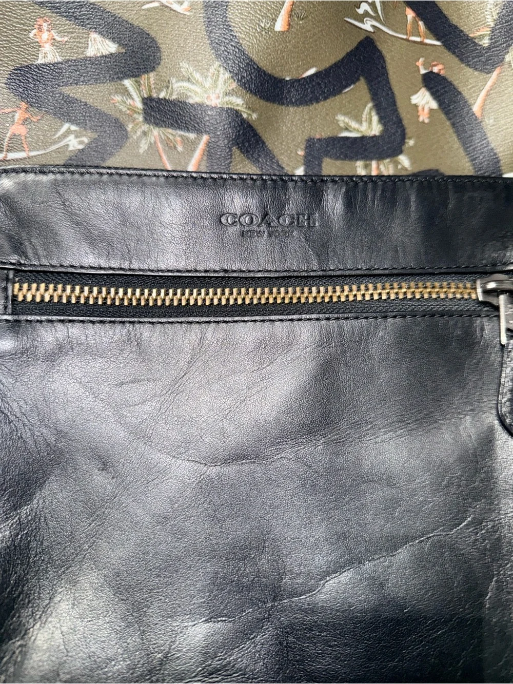 Coach Olive Green and Black Canvas & Leather Signature Backpack